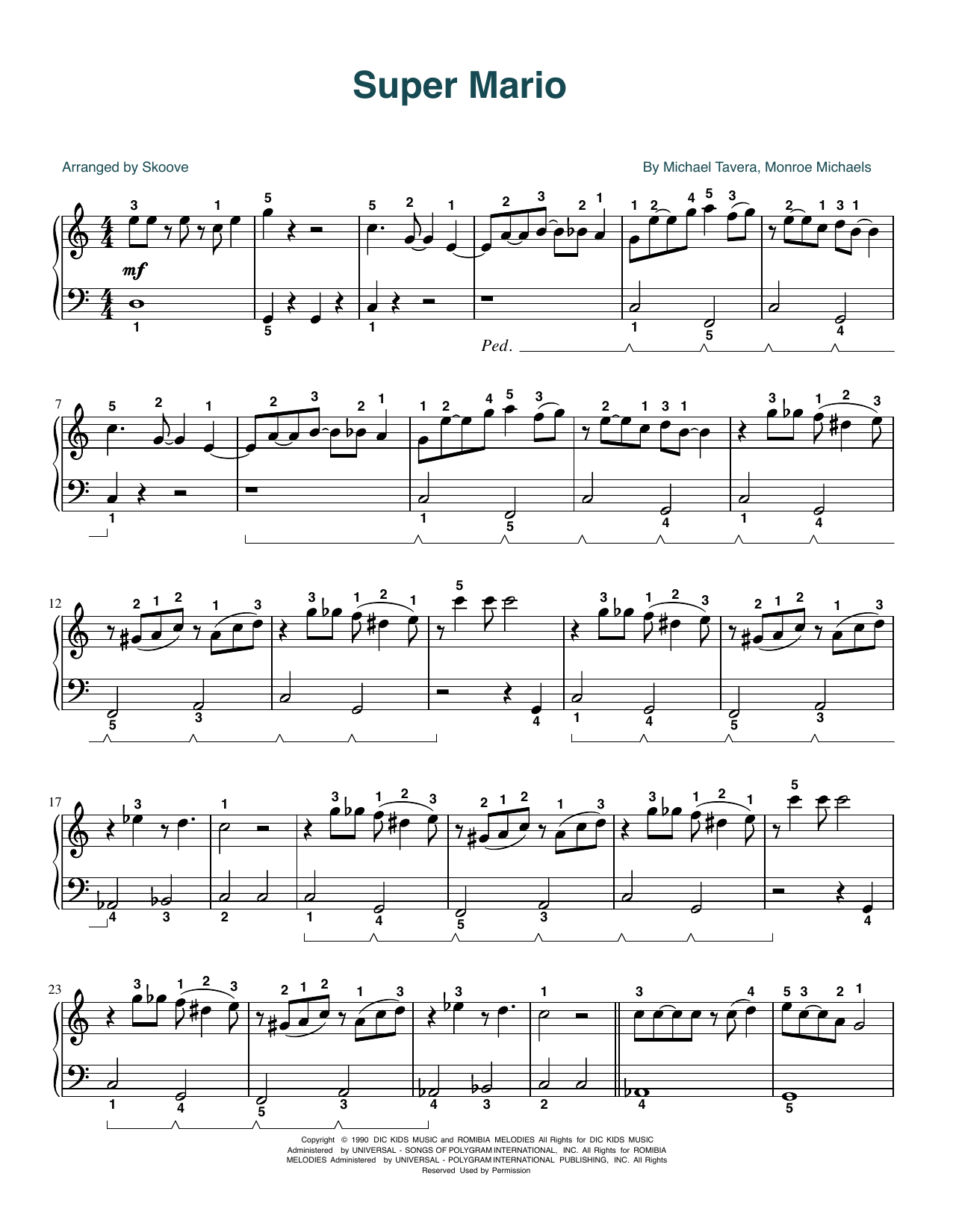 Michael Tavera Super Mario World Theme (arr. Skoove) Sheet Music Notes & Chords for Piano Solo - Download or Print PDF