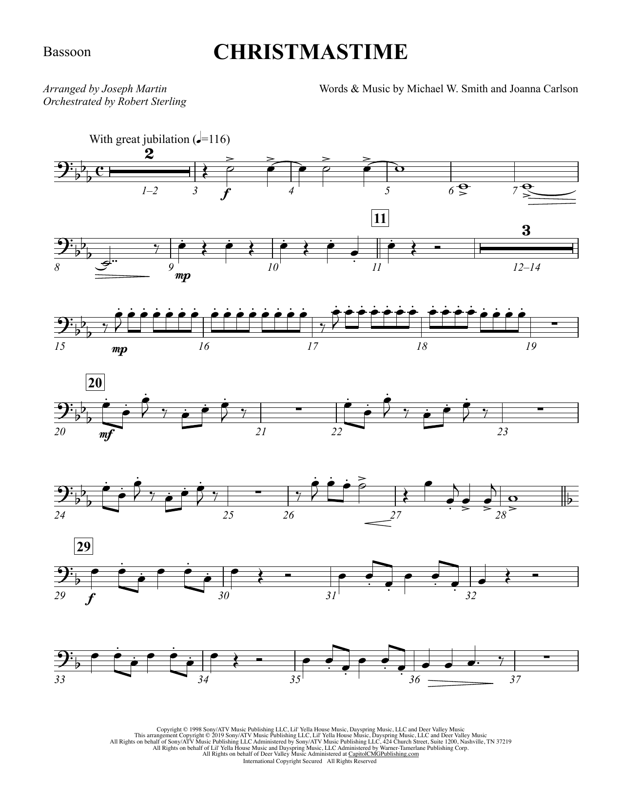 Michael W. Smith & Joanna Carlson Christmastime (arr. Joseph M. Martin) - Bassoon Sheet Music Notes & Chords for Choir Instrumental Pak - Download or Print PDF