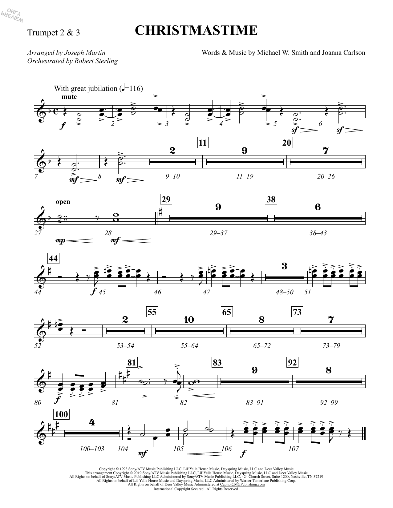 Michael W. Smith & Joanna Carlson Christmastime (arr. Joseph M. Martin) - Bb Trumpet 2,3 Sheet Music Notes & Chords for Choir Instrumental Pak - Download or Print PDF