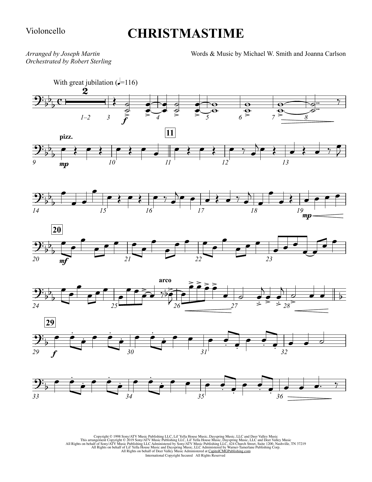Michael W. Smith & Joanna Carlson Christmastime (arr. Joseph M. Martin) - Cello Sheet Music Notes & Chords for Choir Instrumental Pak - Download or Print PDF