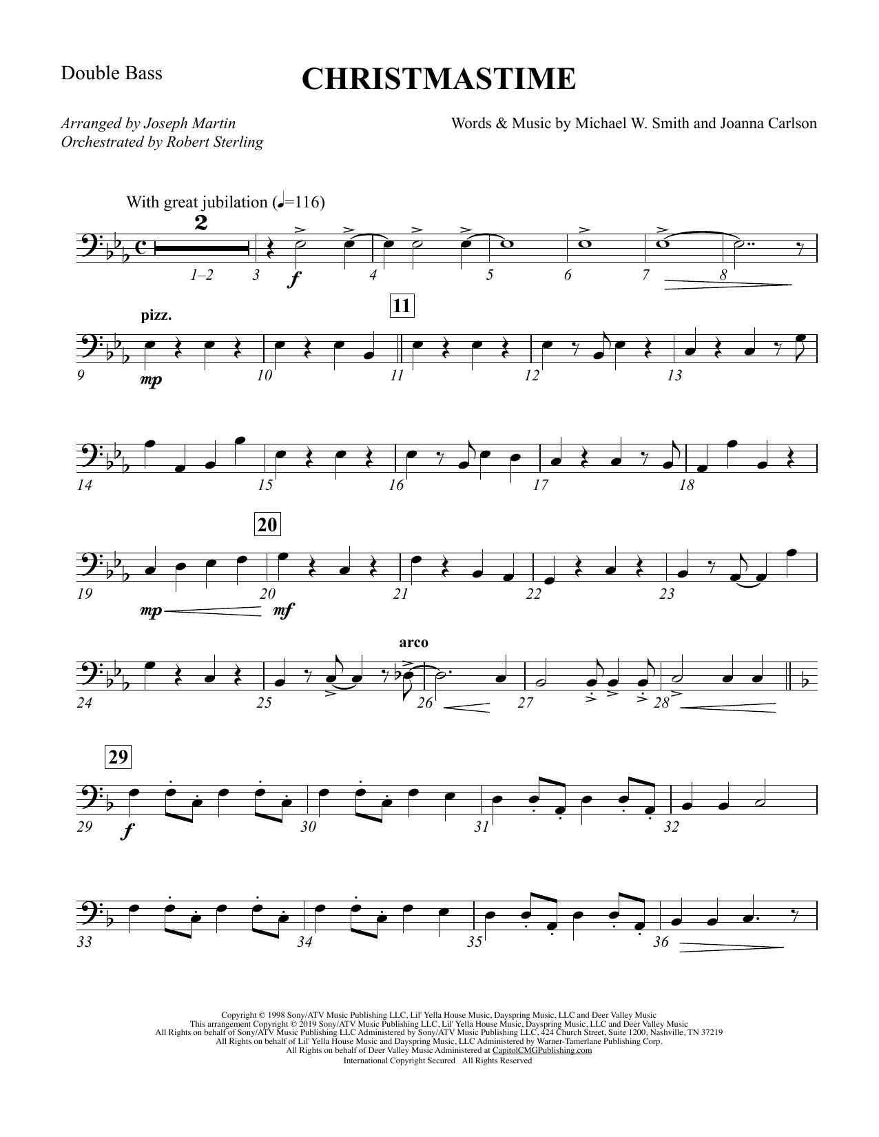 Michael W. Smith & Joanna Carlson Christmastime (arr. Joseph M. Martin) - Double Bass Sheet Music Notes & Chords for Choir Instrumental Pak - Download or Print PDF