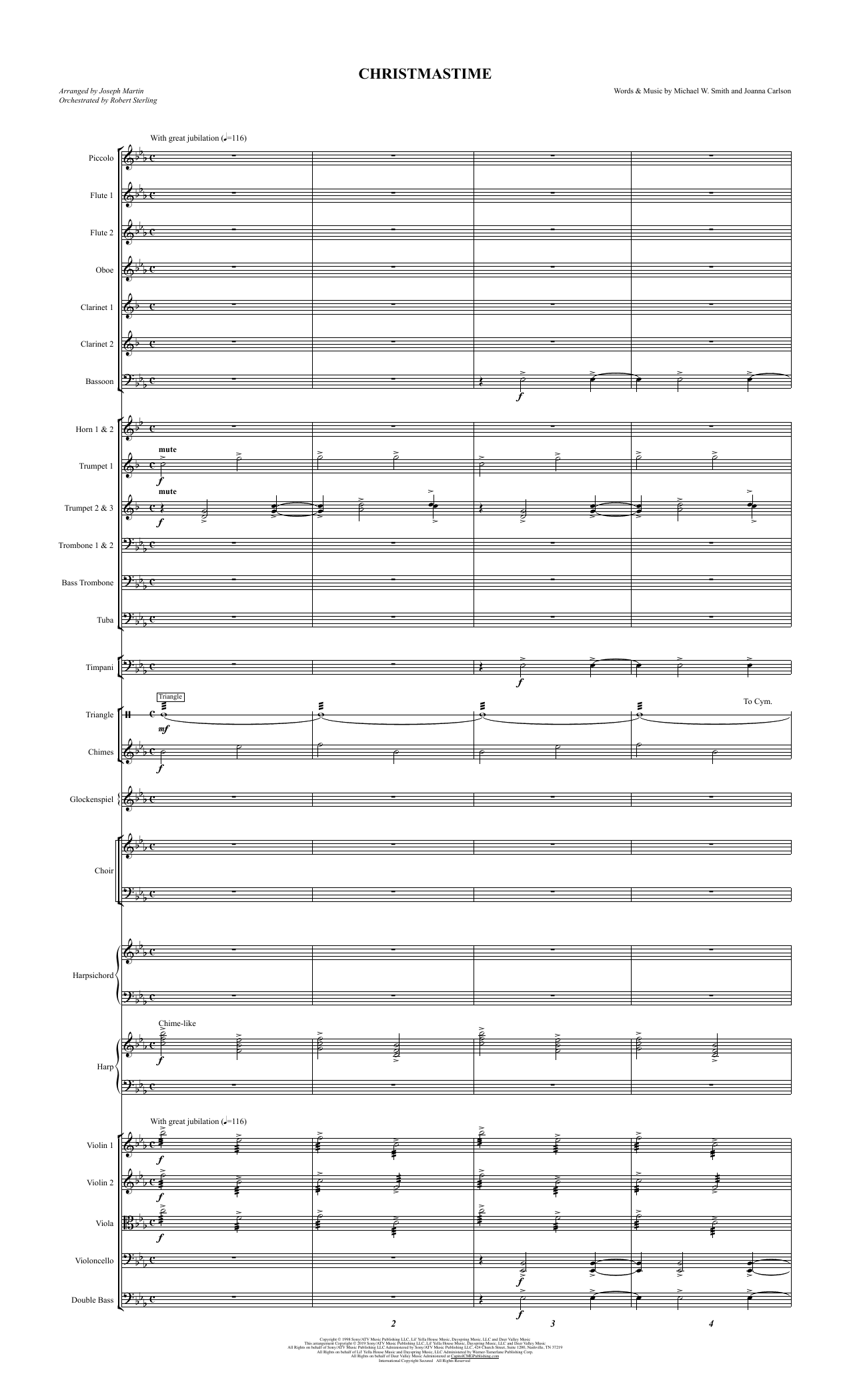 Michael W. Smith & Joanna Carlson Christmastime (arr. Joseph M. Martin) - Full Score Sheet Music Notes & Chords for Choir Instrumental Pak - Download or Print PDF