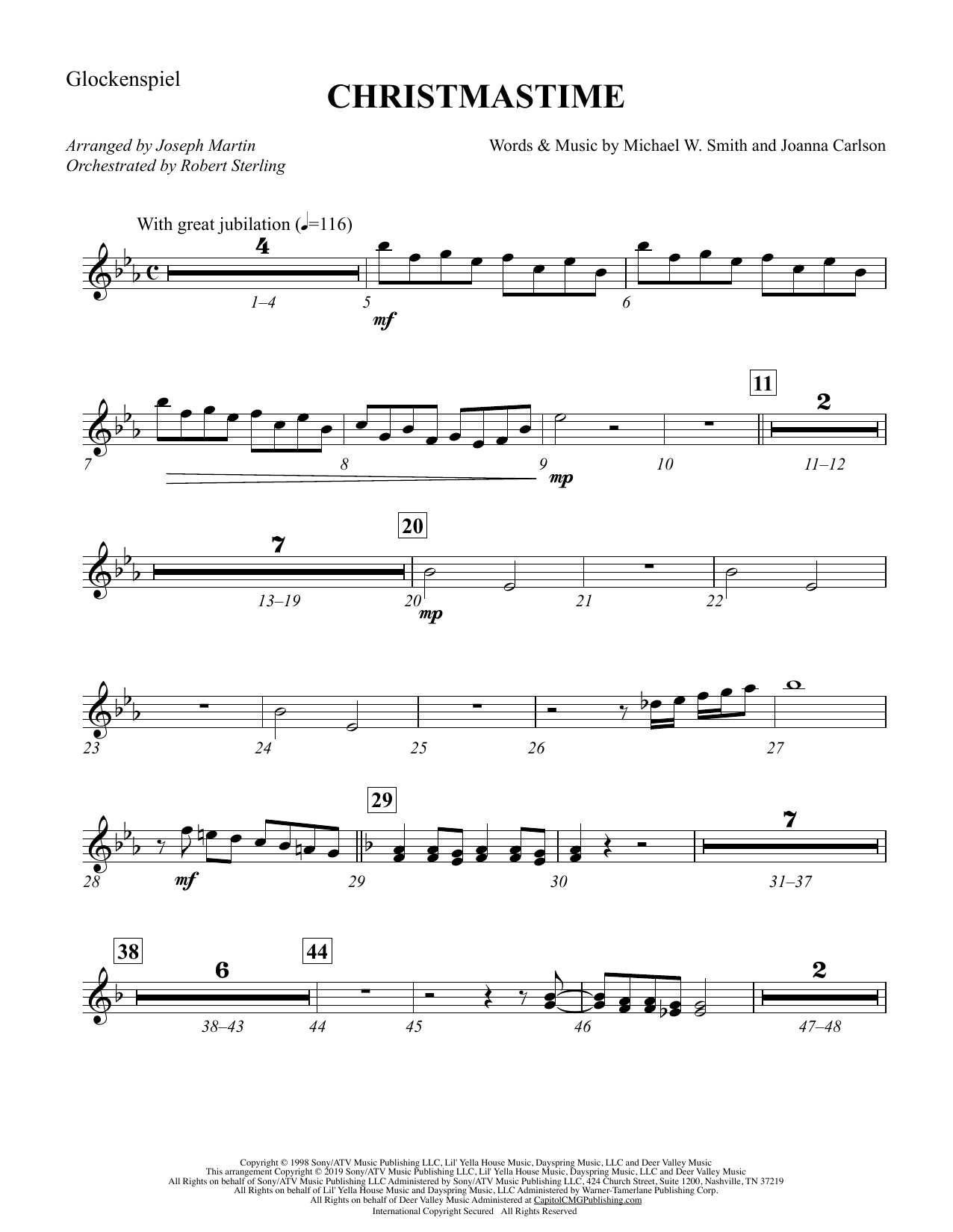 Michael W. Smith & Joanna Carlson Christmastime (arr. Joseph M. Martin) - Glockenspiel Sheet Music Notes & Chords for Choir Instrumental Pak - Download or Print PDF