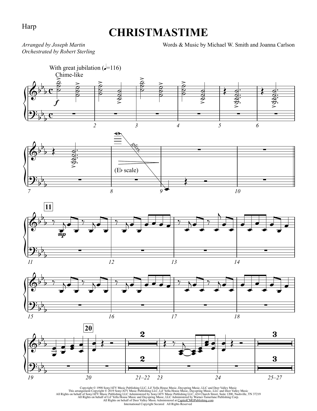 Michael W. Smith & Joanna Carlson Christmastime (arr. Joseph M. Martin) - Harp Sheet Music Notes & Chords for Choir Instrumental Pak - Download or Print PDF