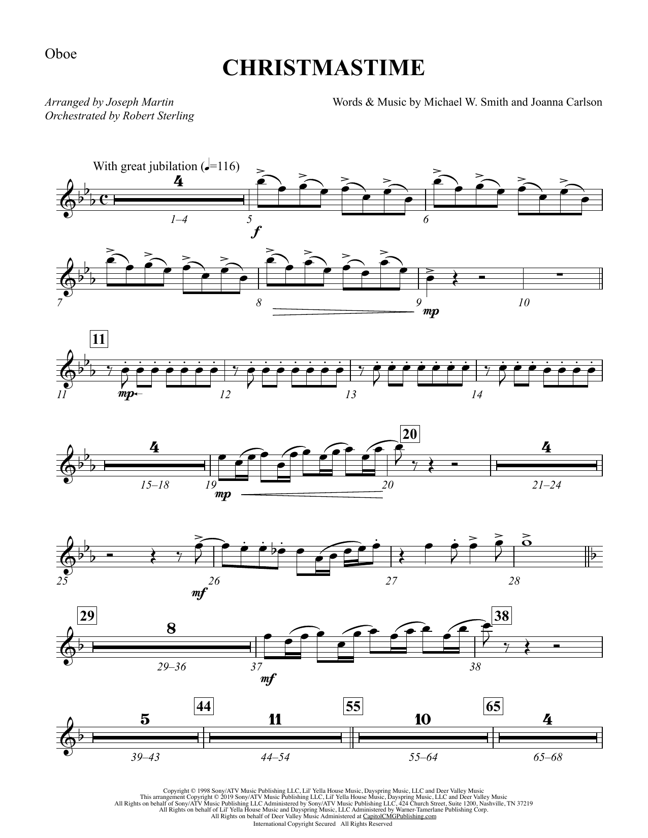 Michael W. Smith & Joanna Carlson Christmastime (arr. Joseph M. Martin) - Oboe Sheet Music Notes & Chords for Choir Instrumental Pak - Download or Print PDF
