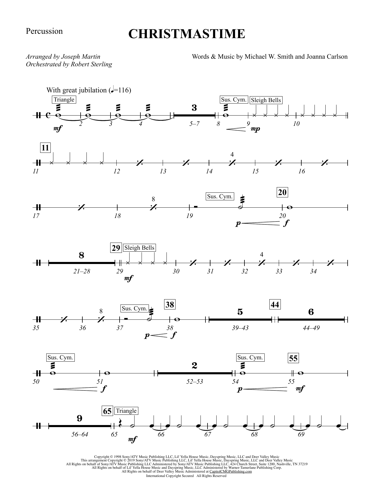 Michael W. Smith & Joanna Carlson Christmastime (arr. Joseph M. Martin) - Percussion Sheet Music Notes & Chords for Choir Instrumental Pak - Download or Print PDF