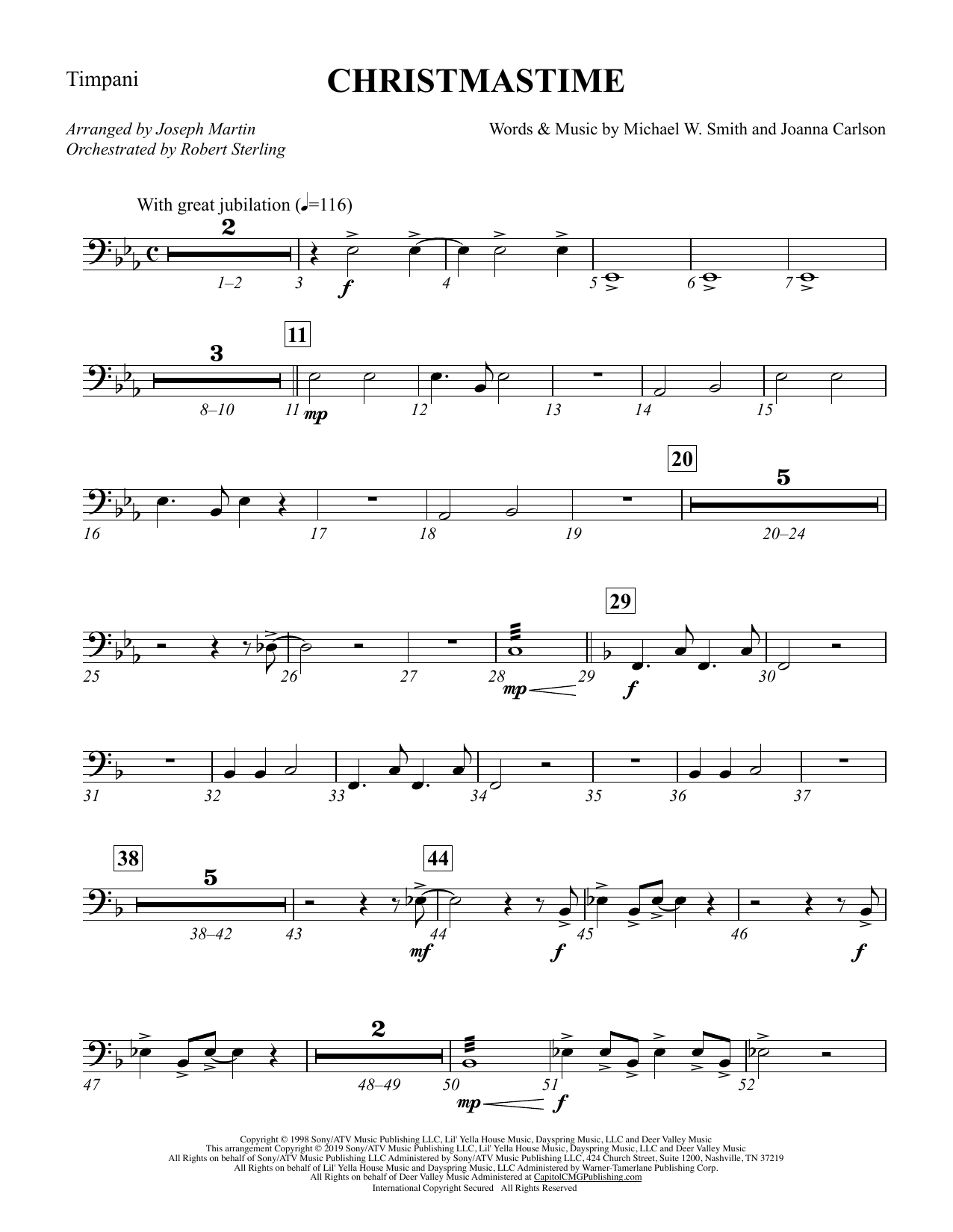 Michael W. Smith & Joanna Carlson Christmastime (arr. Joseph M. Martin) - Timpani Sheet Music Notes & Chords for Choir Instrumental Pak - Download or Print PDF
