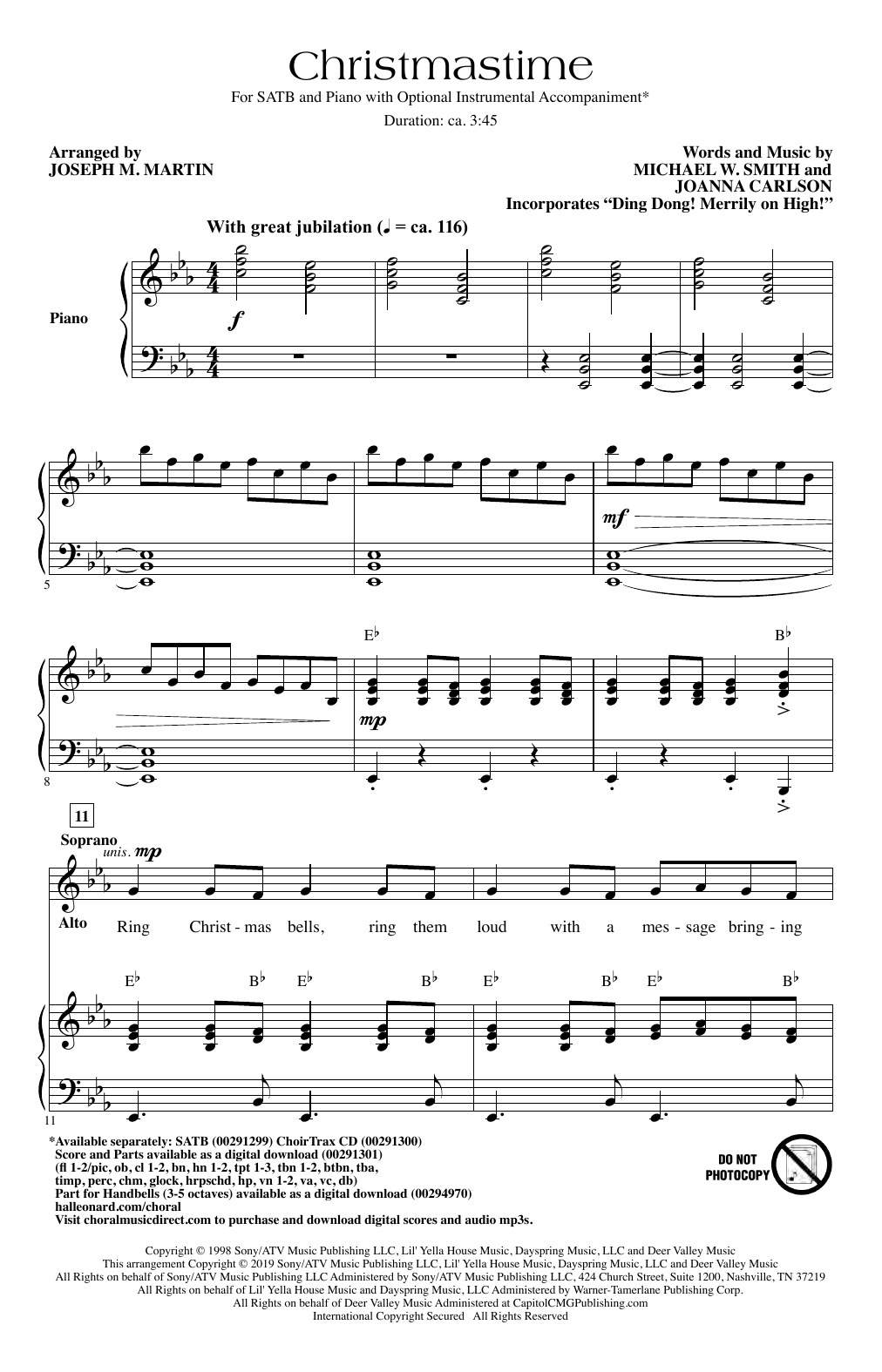 Michael W. Smith & Joanna Carlson Christmastime (arr. Joseph M. Martin) Sheet Music Notes & Chords for SATB Choir - Download or Print PDF