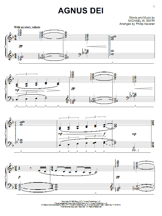 Michael W. Smith Agnus Dei Sheet Music Notes & Chords for Piano - Download or Print PDF