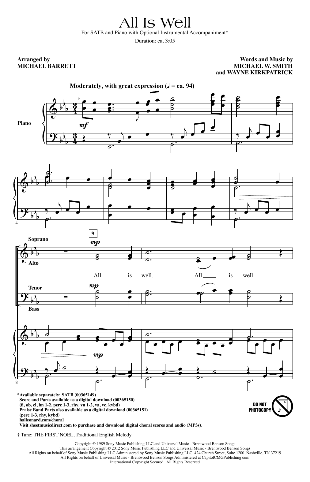 Michael W. Smith All Is Well (arr. Michael Barrett) Sheet Music Notes & Chords for SATB Choir - Download or Print PDF