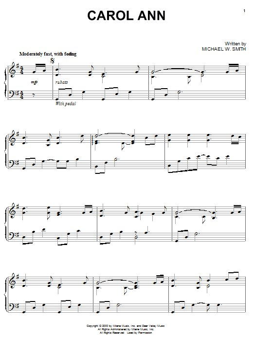 Michael W. Smith Carol Ann Sheet Music Notes & Chords for Piano - Download or Print PDF Michael W. Smith Carol Ann Sheet Music Notes & Chords for Piano - Download or Print PDF