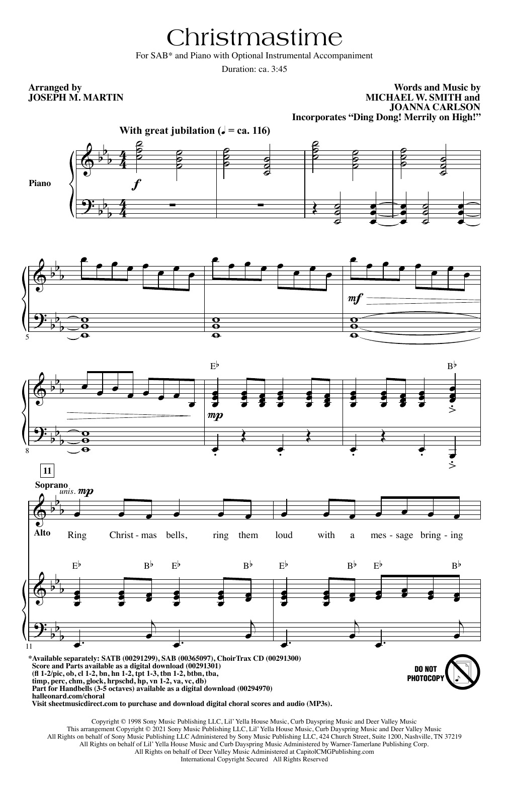 Michael W. Smith Christmastime (arr. Joseph M. Martin) Sheet Music Notes & Chords for SAB Choir - Download or Print PDF