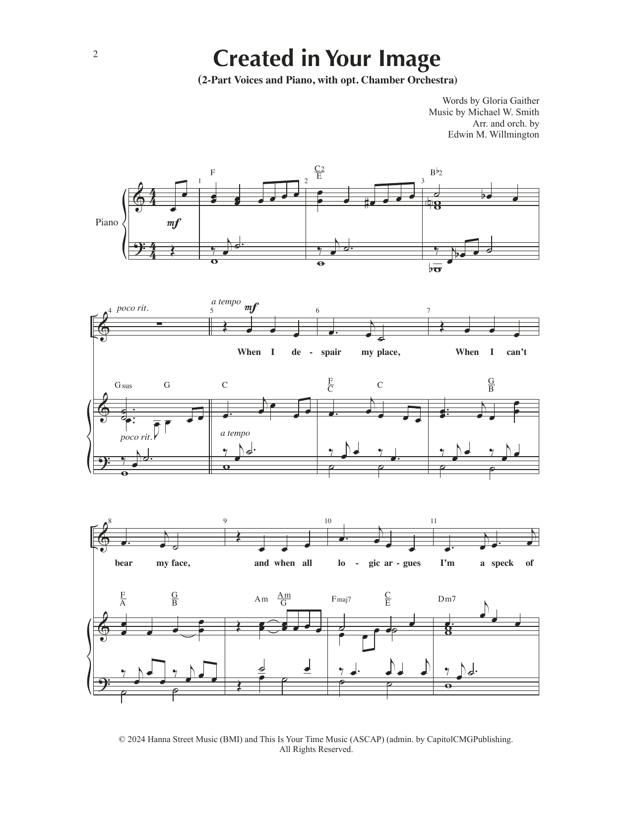 Michael W. Smith Created In Your Image (arr. Edwin M. Willmington) Sheet Music Notes & Chords for 2-Part Choir - Download or Print PDF