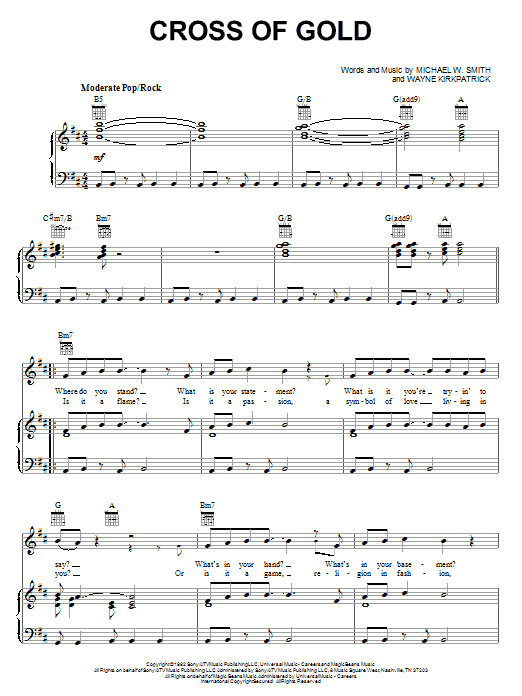 Michael W. Smith Cross Of Gold Sheet Music Notes & Chords for Piano, Vocal & Guitar (Right-Hand Melody) - Download or Print PDF