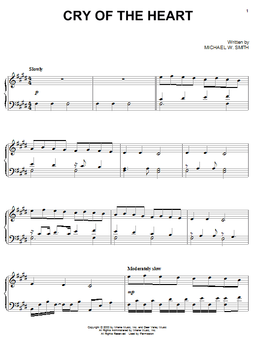 Michael W. Smith Cry Of The Heart Sheet Music Notes & Chords for Piano - Download or Print PDF