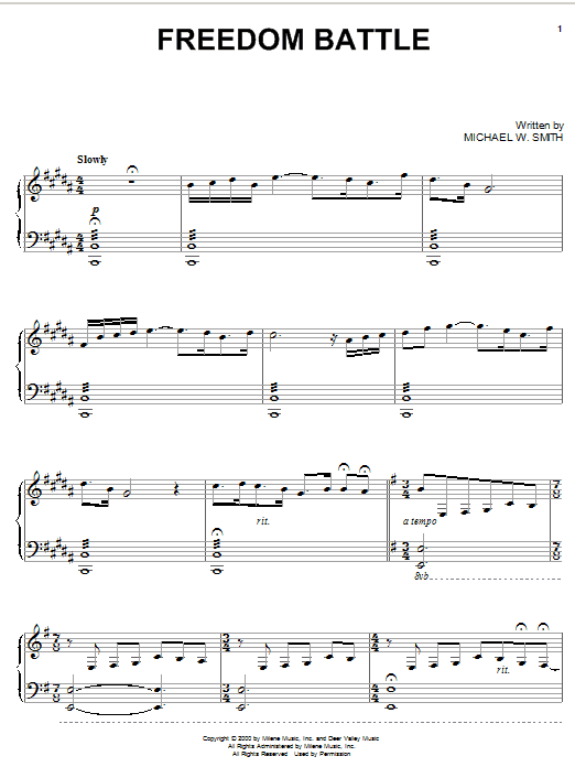 Michael W. Smith Freedom Battle Sheet Music Notes & Chords for Piano - Download or Print PDF Michael W. Smith Freedom Battle Sheet Music Notes & Chords for Piano - Download or Print PDF