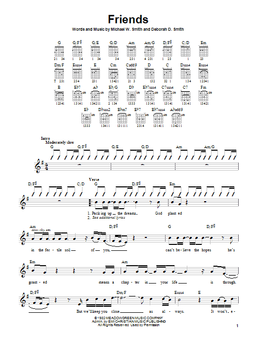 Michael W. Smith Friends Sheet Music Notes & Chords for Guitar with strumming patterns - Download or Print PDF