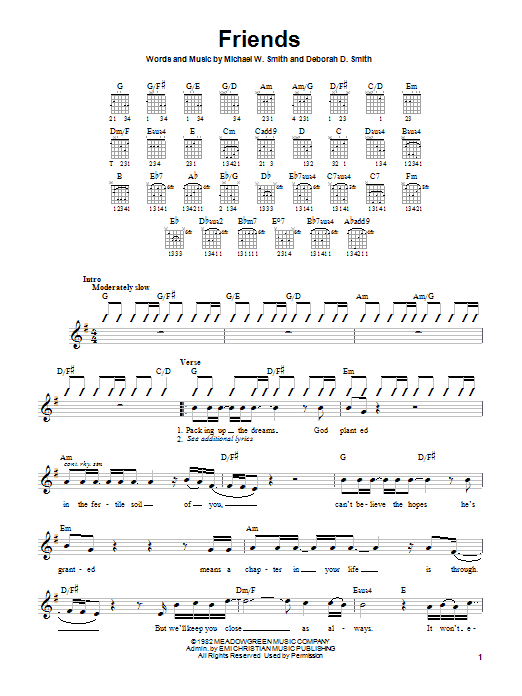 Michael W. Smith Friends Sheet Music Notes & Chords for Lyrics & Chords - Download or Print PDF