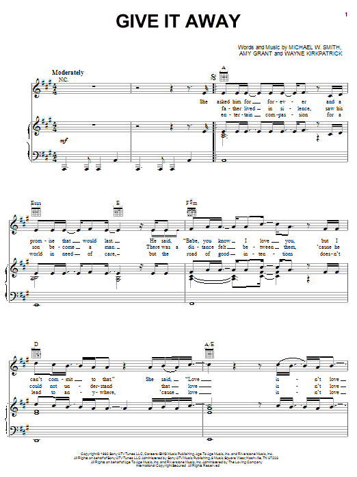 Michael W. Smith Give It Away Sheet Music Notes & Chords for Piano, Vocal & Guitar (Right-Hand Melody) - Download or Print PDF