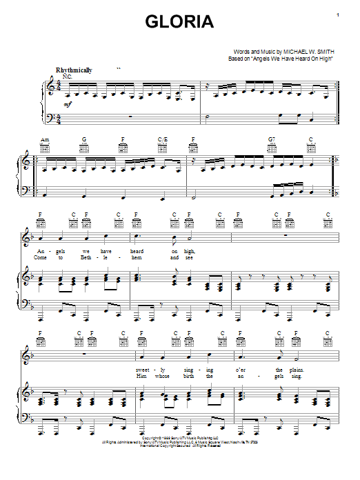 Michael W. Smith Gloria Sheet Music Notes & Chords for Melody Line, Lyrics & Chords - Download or Print PDF