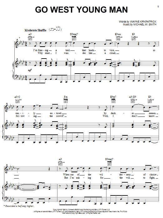 Michael W. Smith Go West Young Man Sheet Music Notes & Chords for Piano, Vocal & Guitar (Right-Hand Melody) - Download or Print PDF