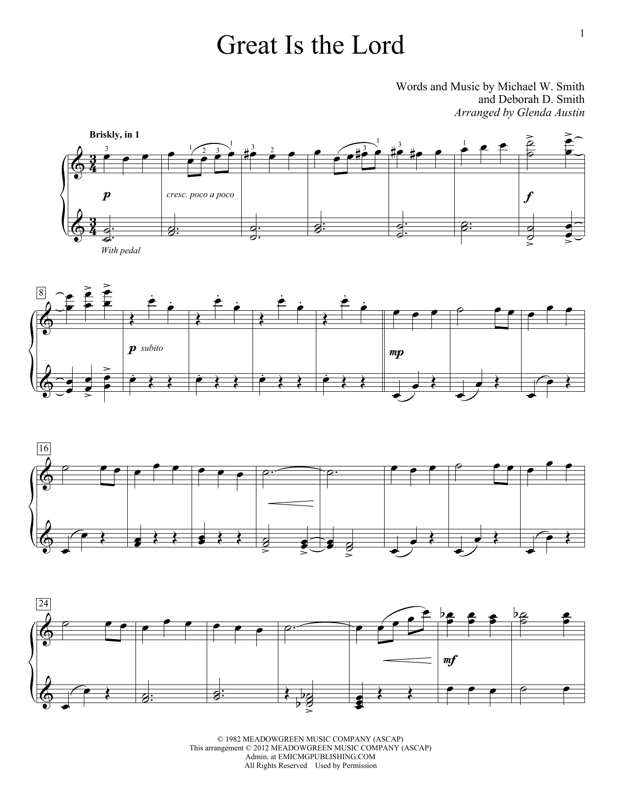 Glenda Austin Great Is The Lord Sheet Music Notes & Chords for Educational Piano - Download or Print PDF