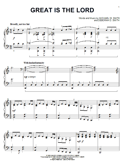 Michael W. Smith Great Is The Lord Sheet Music Notes & Chords for Melody Line, Lyrics & Chords - Download or Print PDF