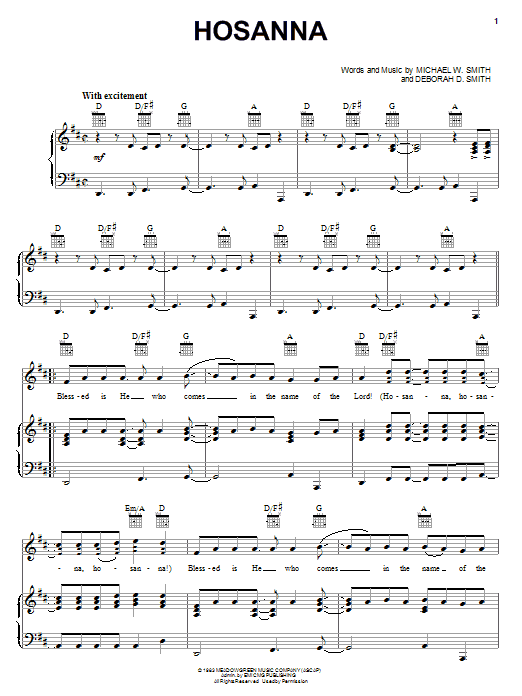 Michael W. Smith Hosanna Sheet Music Notes & Chords for Piano, Vocal & Guitar (Right-Hand Melody) - Download or Print PDF Michael W. Smith Hosanna Sheet Music Notes & Chords for Piano, Vocal & Guitar (Right-Hand Melody) - Download or Print PDF