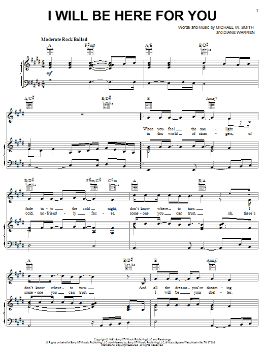 Michael W. Smith I Will Be Here For You Sheet Music Notes & Chords for Piano, Vocal & Guitar (Right-Hand Melody) - Download or Print PDF Michael W. Smith I Will Be Here For You Sheet Music Notes & Chords for Piano, Vocal & Guitar (Right-Hand Melody) - Download or Print PDF