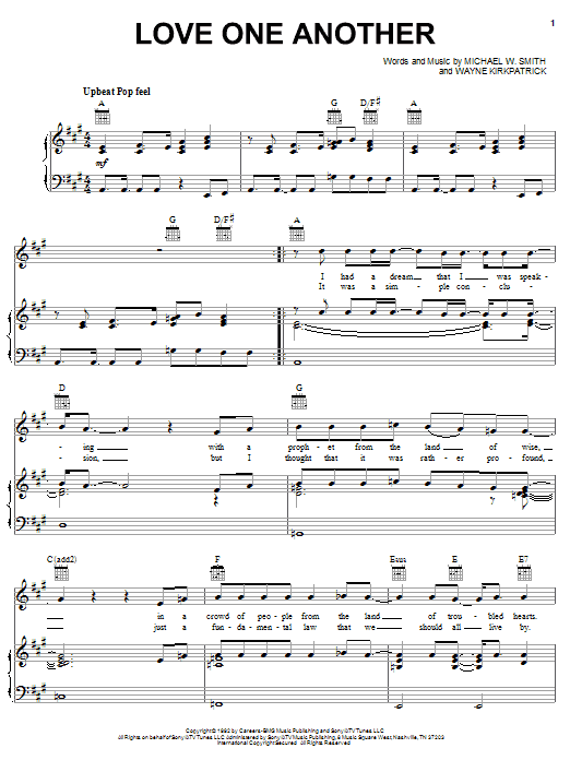 Michael W. Smith Love One Another Sheet Music Notes & Chords for Piano, Vocal & Guitar (Right-Hand Melody) - Download or Print PDF