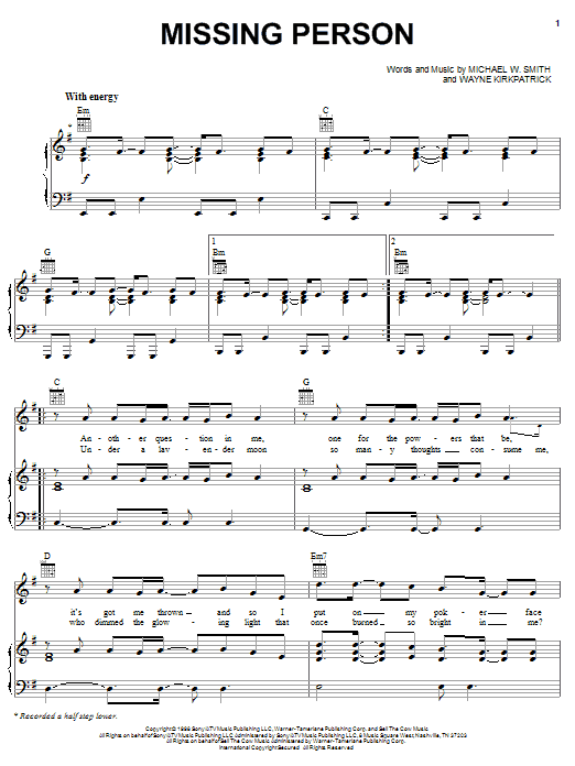 Michael W. Smith Missing Person Sheet Music Notes & Chords for Piano, Vocal & Guitar (Right-Hand Melody) - Download or Print PDF Michael W. Smith Missing Person Sheet Music Notes & Chords for Piano, Vocal & Guitar (Right-Hand Melody) - Download or Print PDF