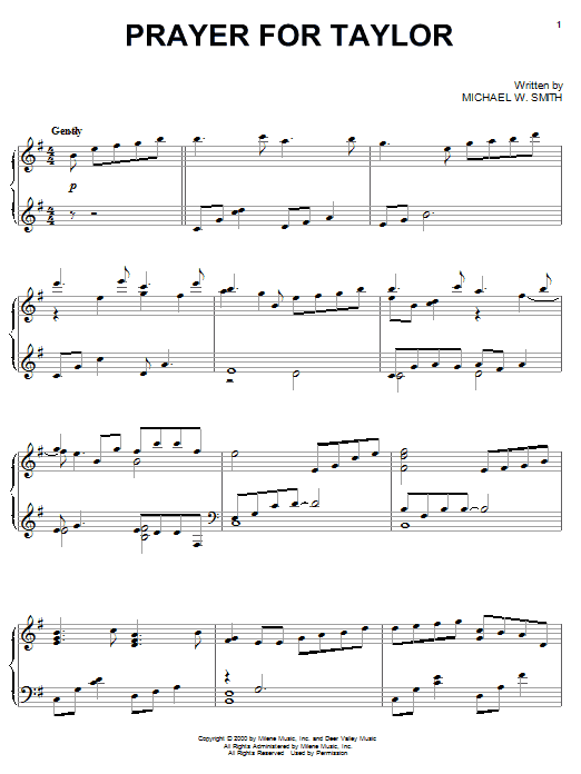 Michael W. Smith Prayer For Taylor Sheet Music Notes & Chords for Piano - Download or Print PDF