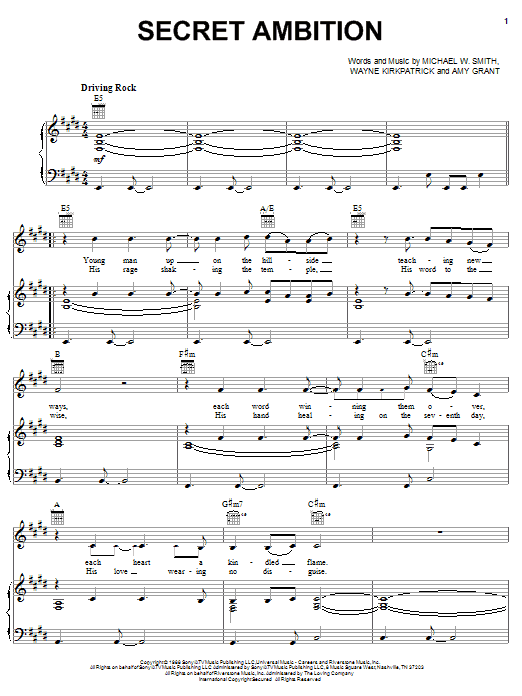 Michael W. Smith Secret Ambition Sheet Music Notes & Chords for Easy Piano - Download or Print PDF