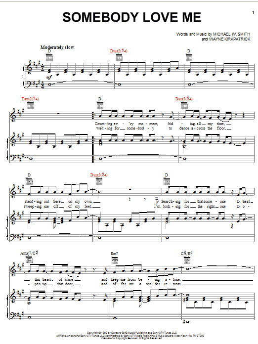 Michael W. Smith Somebody Love Me Sheet Music Notes & Chords for Piano, Vocal & Guitar (Right-Hand Melody) - Download or Print PDF