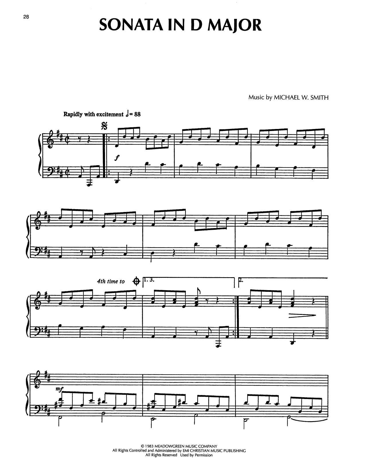 Michael W. Smith Sonata In D Major Sheet Music Notes & Chords for Piano Solo - Download or Print PDF