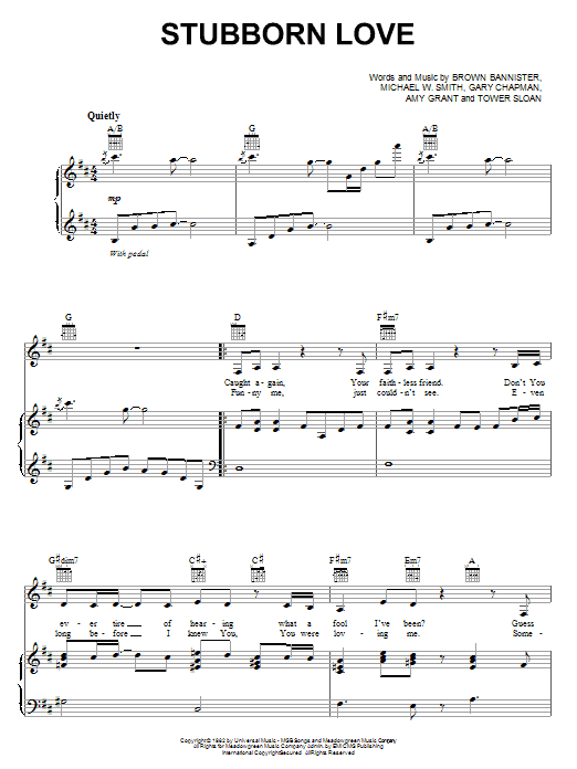 Michael W. Smith Stubborn Love Sheet Music Notes & Chords for Piano, Vocal & Guitar (Right-Hand Melody) - Download or Print PDF