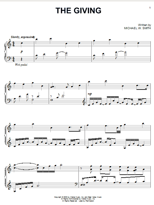 Michael W. Smith The Giving Sheet Music Notes & Chords for Piano - Download or Print PDF