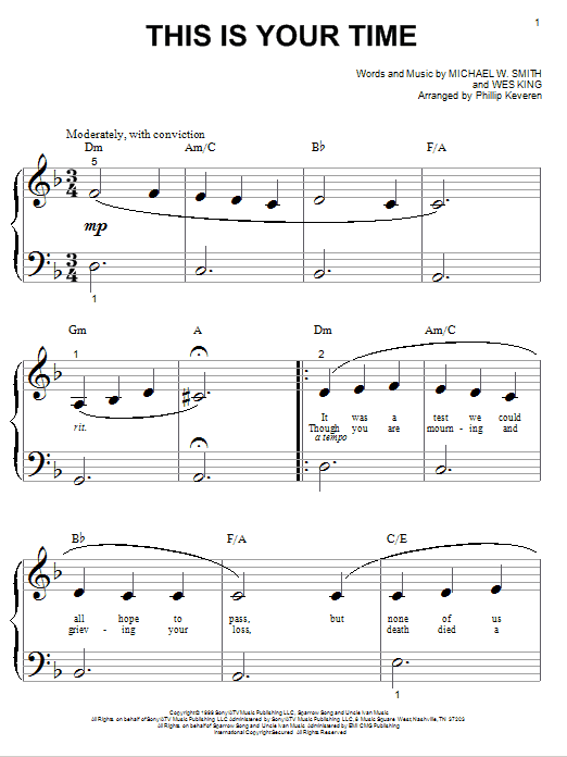 Michael W. Smith This Is Your Time Sheet Music Notes & Chords for Piano (Big Notes) - Download or Print PDF