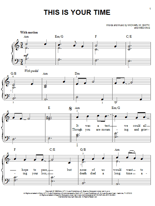 Michael W. Smith This Is Your Time Sheet Music Notes & Chords for Melody Line, Lyrics & Chords - Download or Print PDF