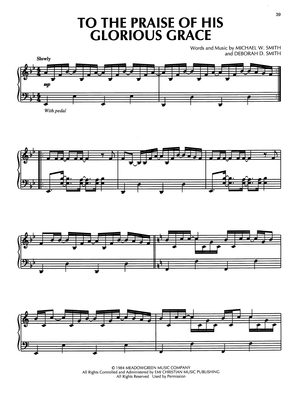 Michael W. Smith To The Praise Of His Glorious Grace Sheet Music Notes & Chords for Piano Solo - Download or Print PDF
