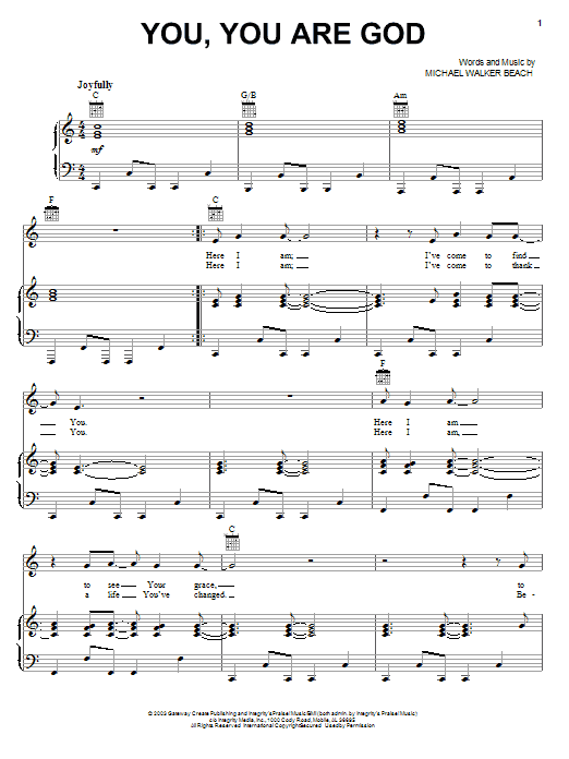 Michael Walker Beach You, You Are God Sheet Music Notes & Chords for Easy Guitar Tab - Download or Print PDF