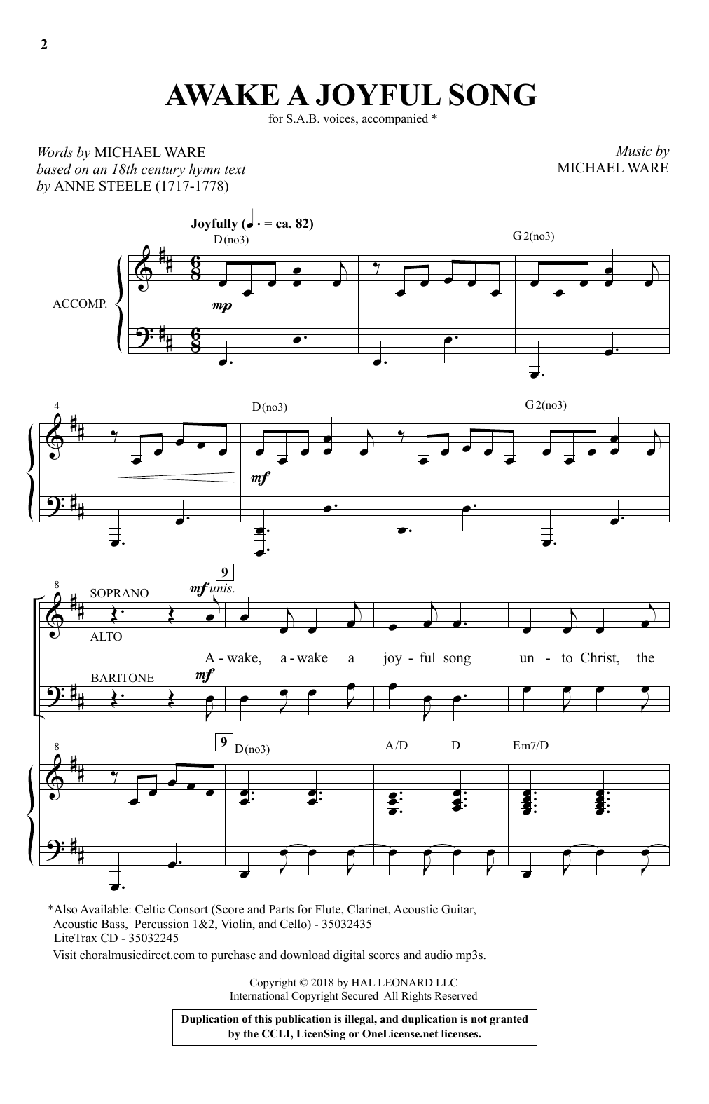 Michael Ware Awake A Joyful Song Sheet Music Notes & Chords for SAB Choir - Download or Print PDF