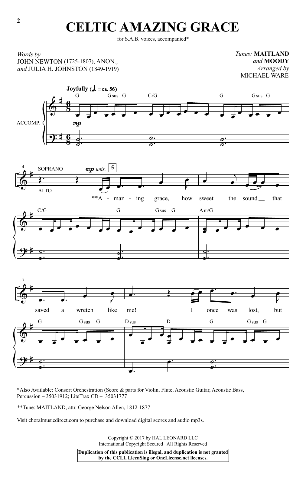 Michael Ware Celtic Amazing Grace Sheet Music Notes & Chords for SAB - Download or Print PDF