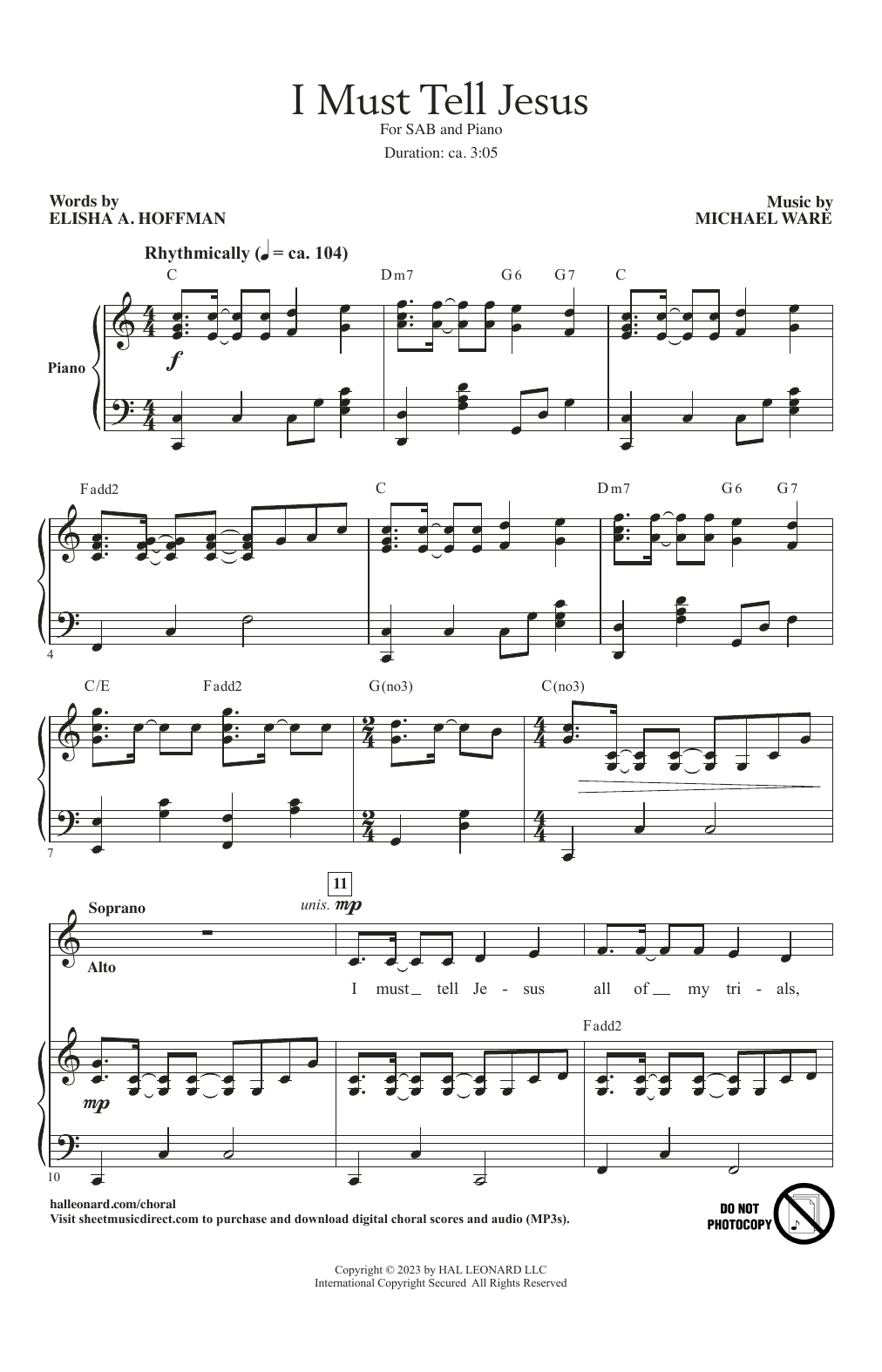 Michael Ware I Must Tell Jesus Sheet Music Notes & Chords for SAB Choir - Download or Print PDF