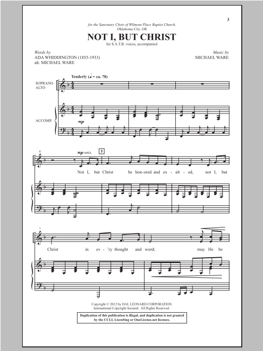 Michael Ware Not I, But Christ Sheet Music Notes & Chords for SATB - Download or Print PDF