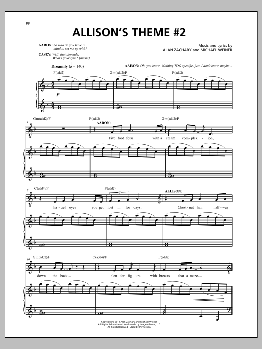 Michael Weiner Allison's Theme #2 Sheet Music Notes & Chords for Piano & Vocal - Download or Print PDF