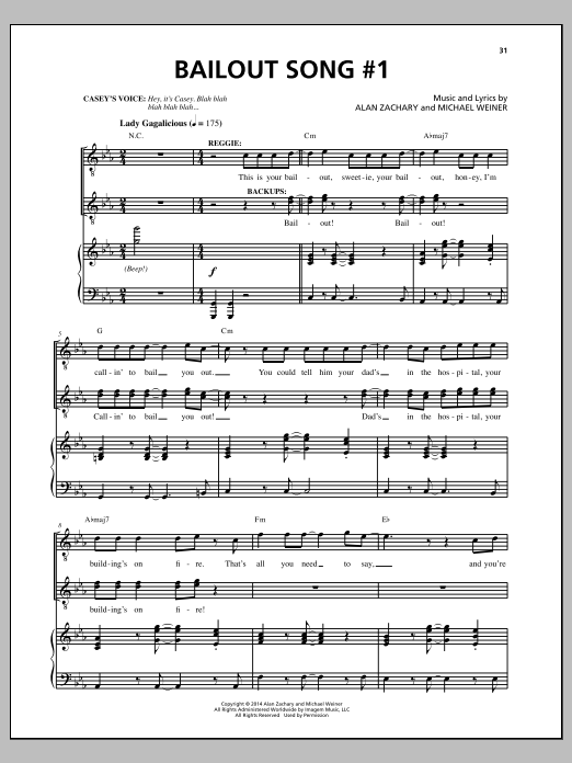 Michael Weiner Bailout Song #1 Sheet Music Notes & Chords for Piano & Vocal - Download or Print PDF