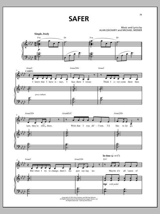 Michael Weiner Safer Sheet Music Notes & Chords for Piano & Vocal - Download or Print PDF