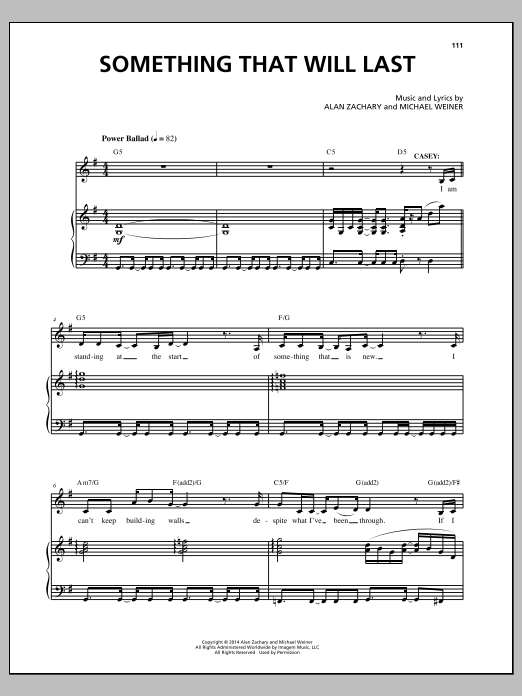 Michael Weiner Something That Will Last Sheet Music Notes & Chords for Piano & Vocal - Download or Print PDF
