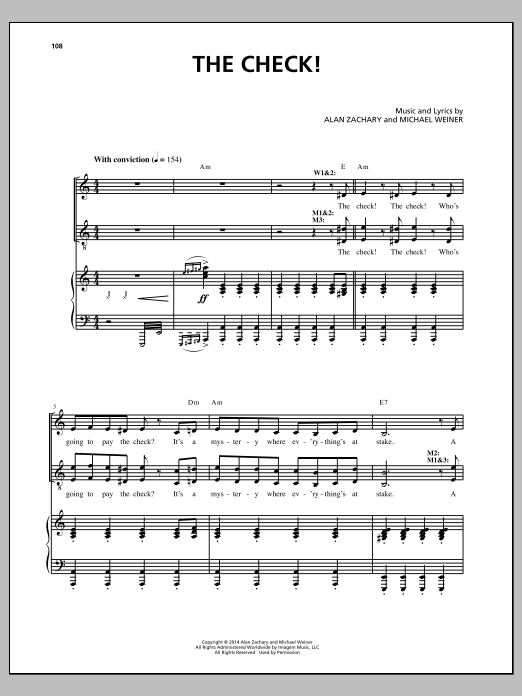 Michael Weiner The Check! Sheet Music Notes & Chords for Piano & Vocal - Download or Print PDF